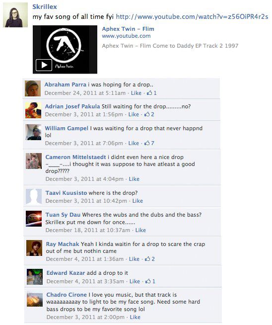 Skrillex posts Aphex Twin on Facebook