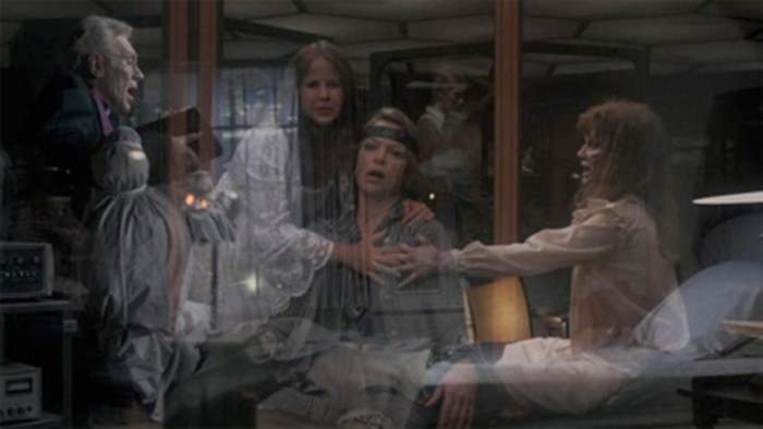Max Von Sydow, Louise Fletcher and Linda Blair in Exorcist II (1977)