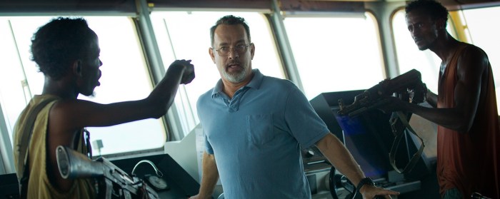 Barkhad Abdi, Tom Hanks and Faysal Ahmed in Captain Phillips (2013)